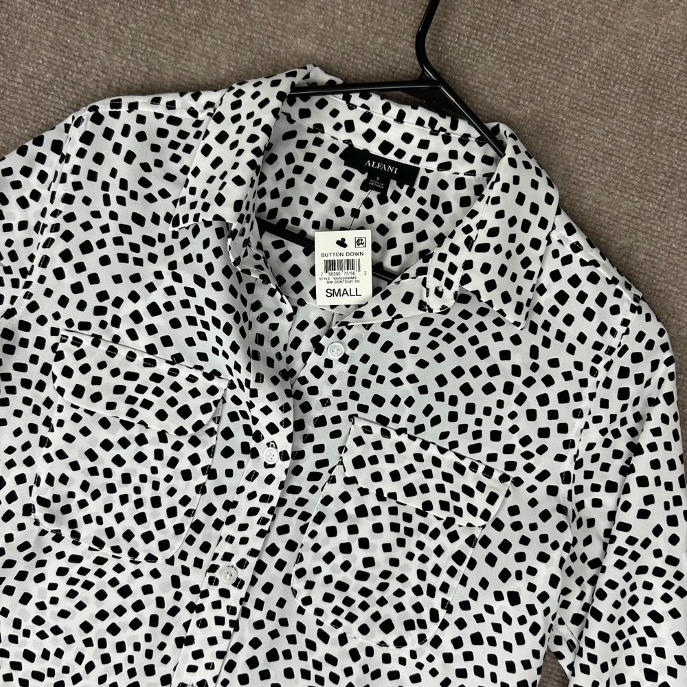 Alfani Shirt Women S White Black Contour Square Back Box Shirttail Hem Button Up